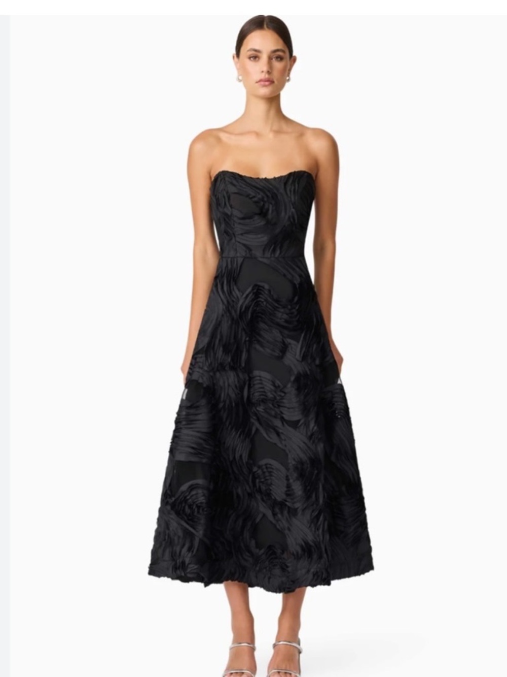 elliatt asher black 3d swirl chiffon fit & flare LDB midi dress size Large NEW - Picture 10 of 10